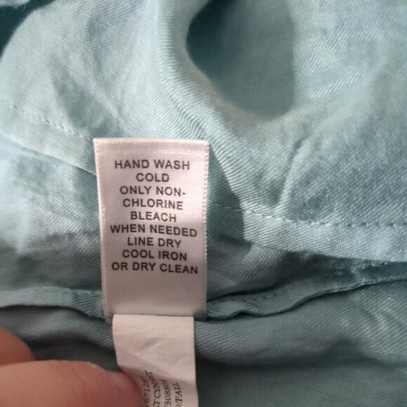 Banana Republic Silk Cotton Ruffle Teal Short Sleeve Button Top Size XL - Picture 9 of 9